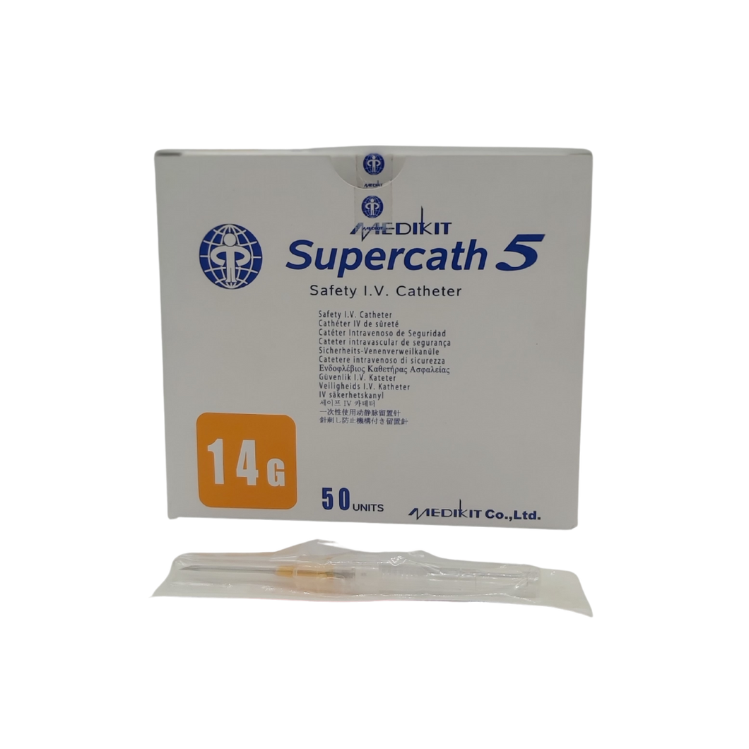 Catéter intravenoso de bioseguridad marca Supercath 14g x 1 1/4