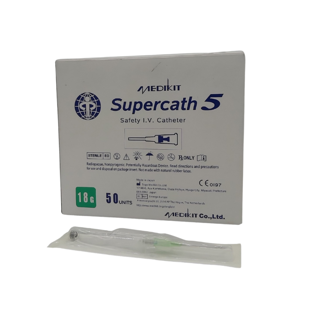 Catéter intravenoso de bioseguridad marca Supercath 18g x 1 1/4