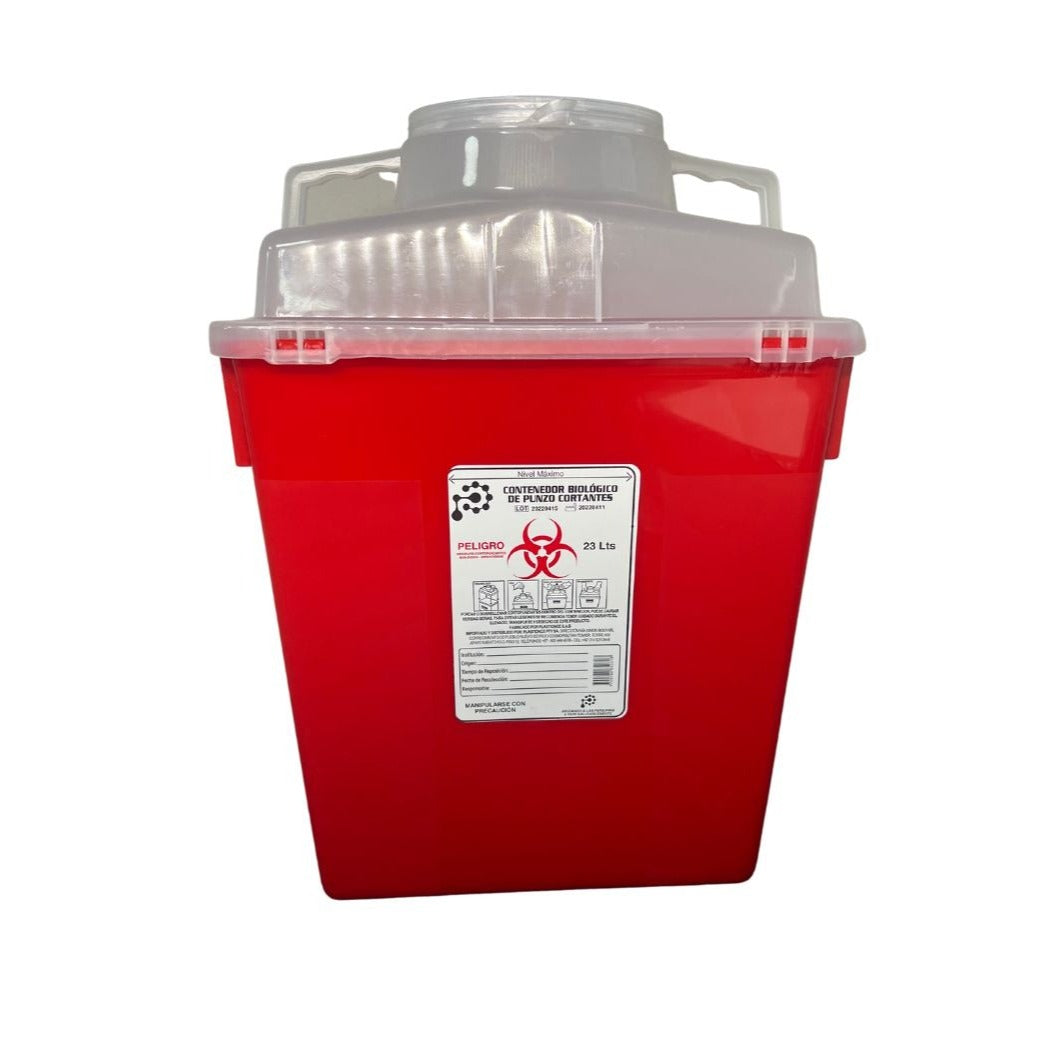 Contenedor de punzo cortante de 23 litros color rojo