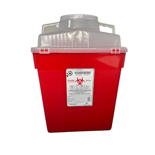 Contenedor de punzo cortante de 23 litros color rojo