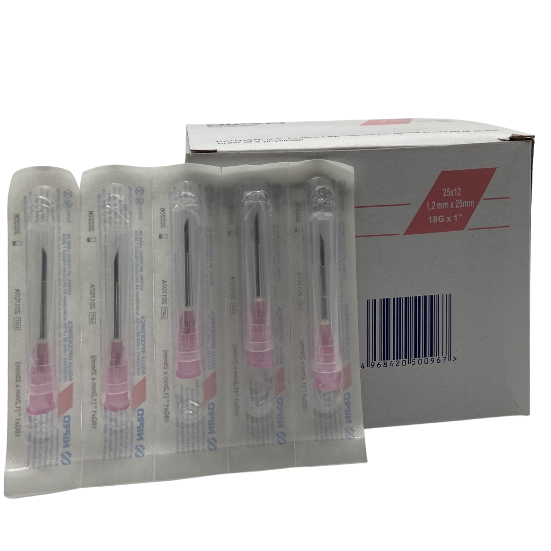 Agujas desechables 18G x 1" marca NIPRO