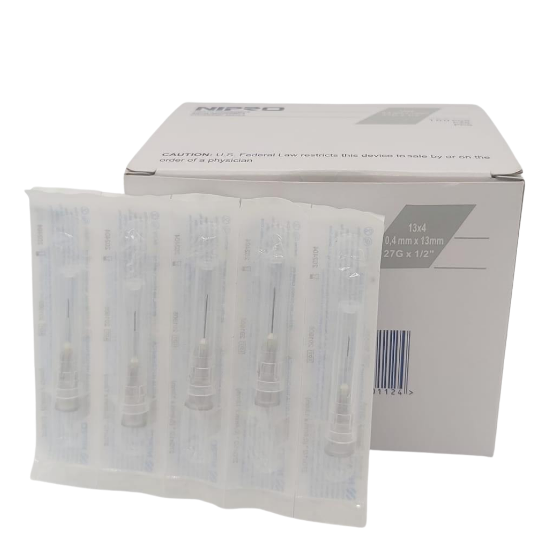 Agujas desechables 27G x  1/2" marca Nipro