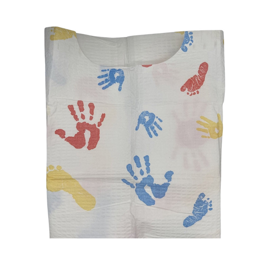 Bata pediátrica blanca de papel desechable con Tiny Tracks