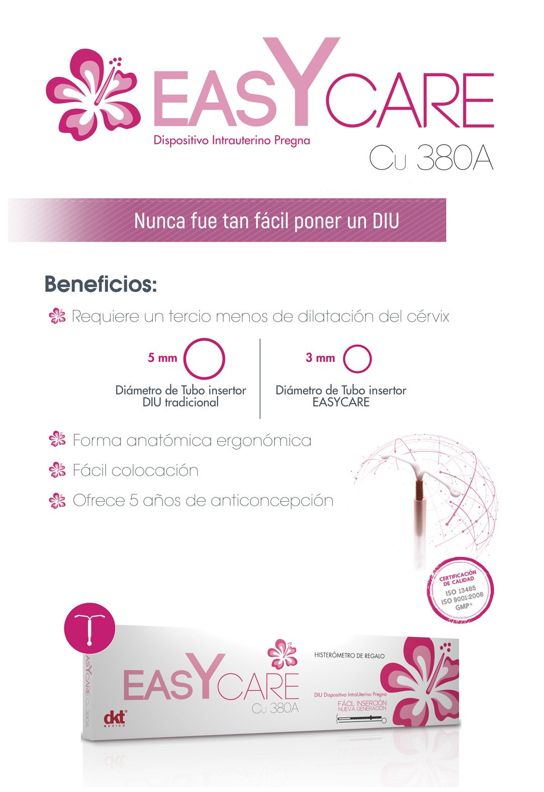 Dispositivo Intrauterino DIU modelo Easy Care marca PREGNA