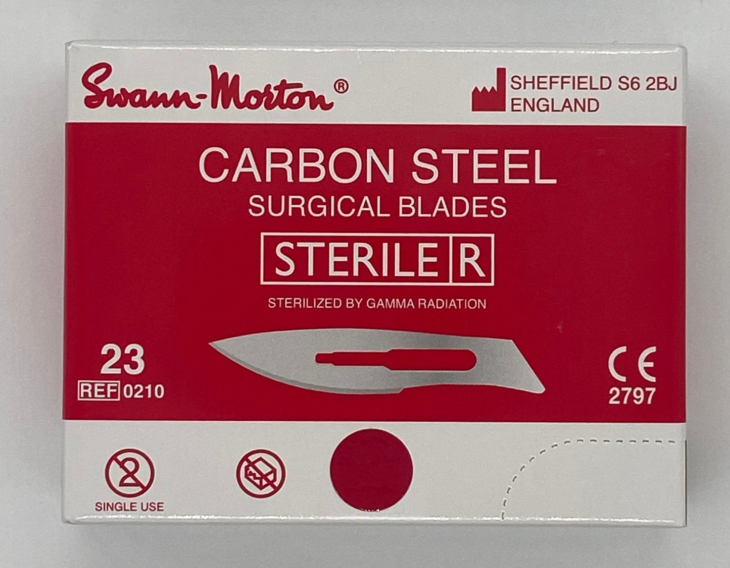 Caja de 100  Hojas de Bisturí Estériles número 23 marca Swann Morton