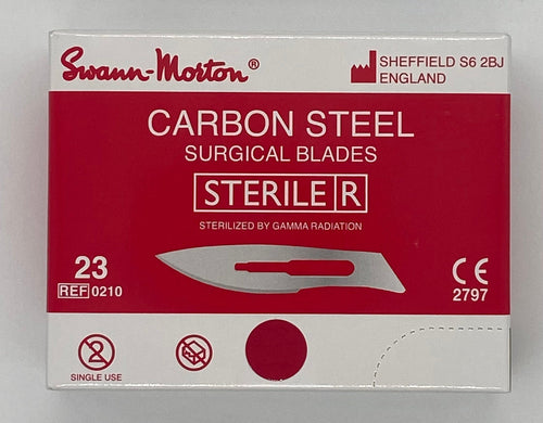 Caja de 100  Hojas de Bisturí Estériles número 23 marca Swann Morton