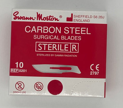 Caja de 100  Hojas de Bisturí Estériles número 10 marca Swann Morton