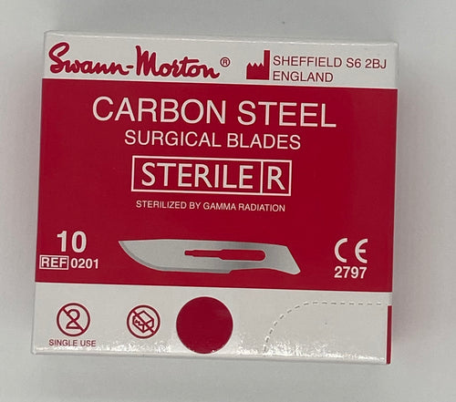 Caja de 100  Hojas de Bisturí Estériles número 10 marca Swann Morton