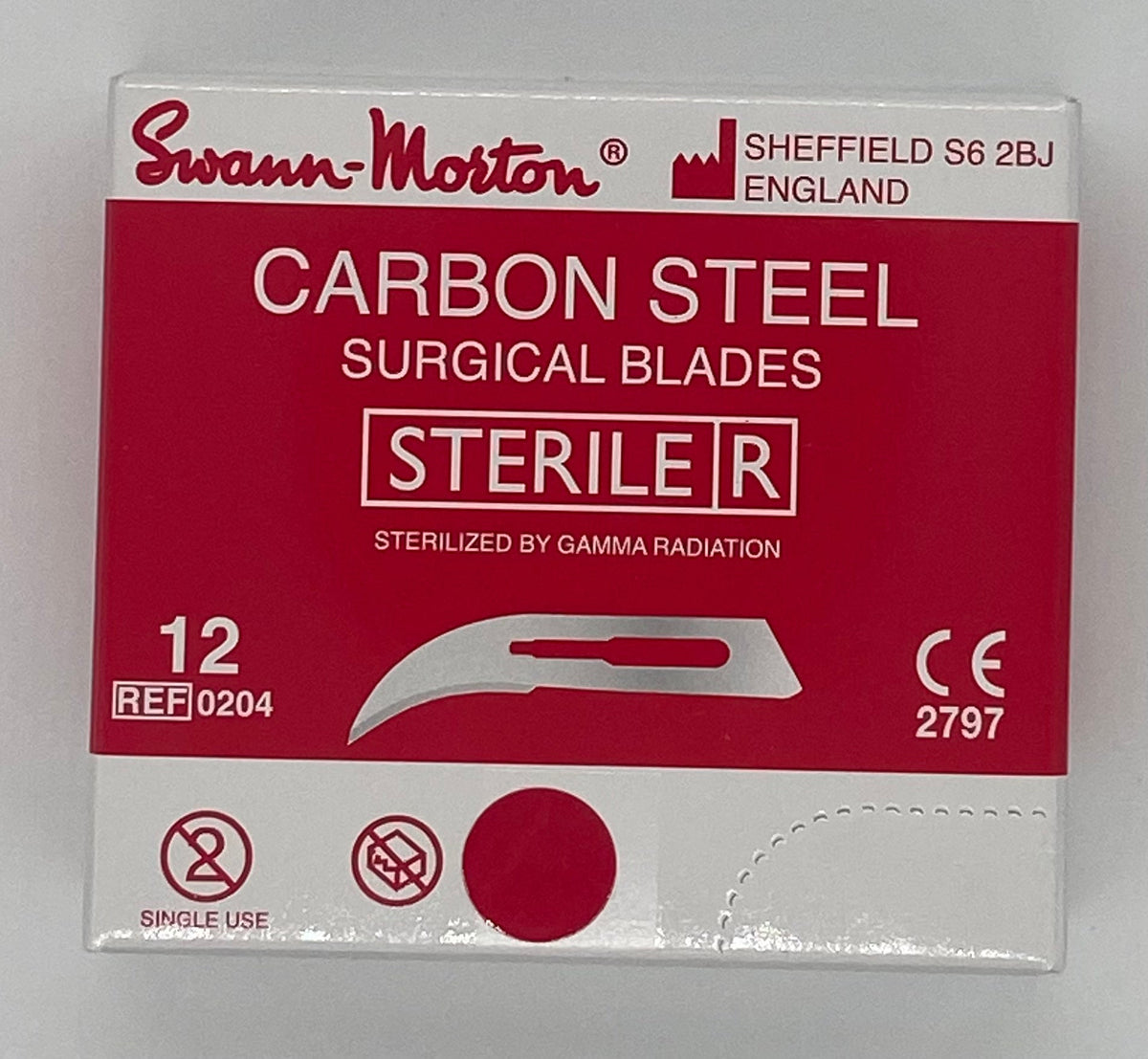 Caja de 100  Hojas de Bisturí Estériles número 12 marca Swann Morton