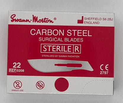 Caja de 100  Hojas de Bisturí Estériles número 22 marca Swann Morton