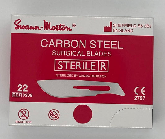 Caja de 100  Hojas de Bisturí Estériles número 22 marca Swann Morton